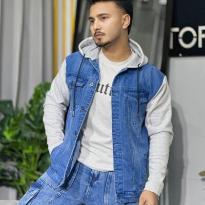 Most Popular Stylish Denim Hoodie For Men ( Mid Light )