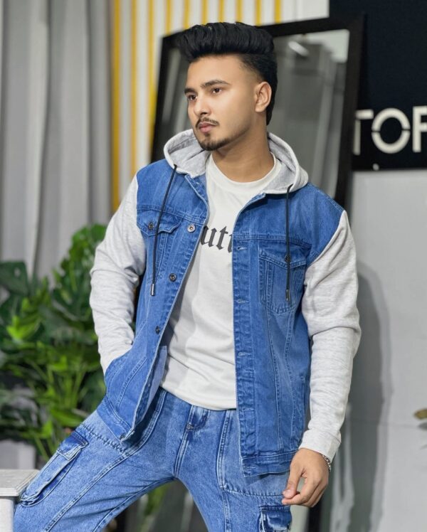 Most Popular Stylish Denim Hoodie For Men ( Mid Light )
